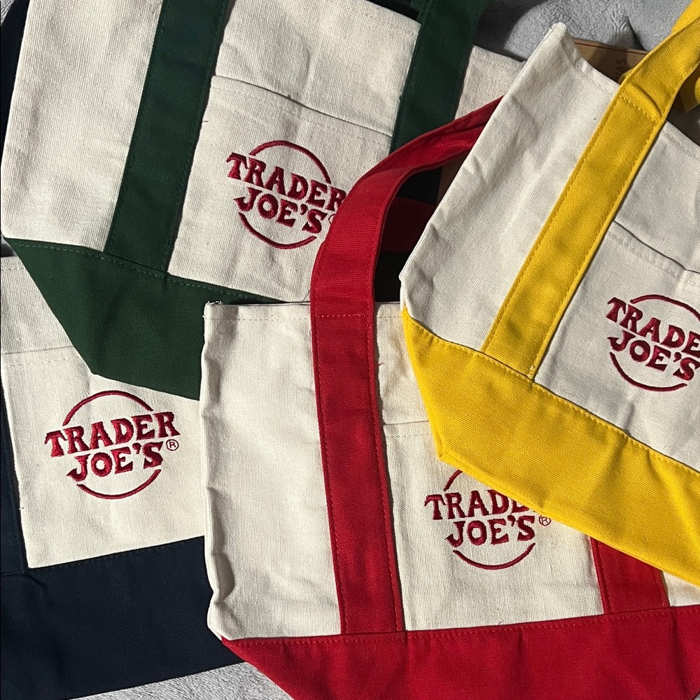 Trader Joe's Mini Tote Bags- Red, Green, Yellow, Blue